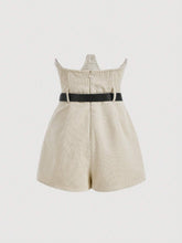 MOD Solid Button Front Plicated Detail Belted Shorts